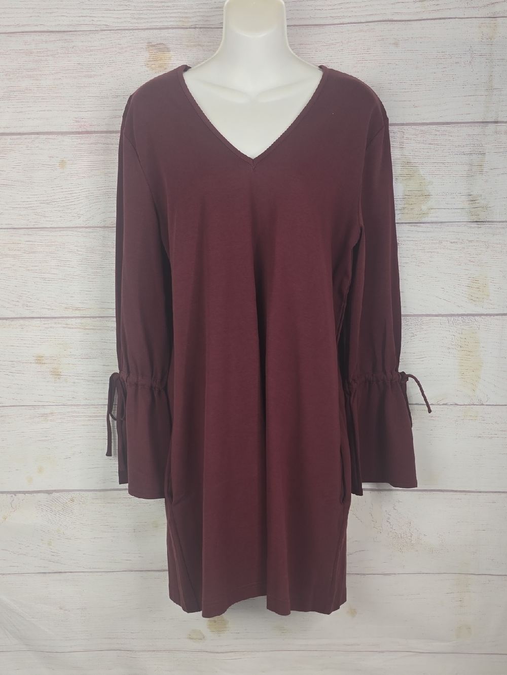 Caryn Vallone V-Neck Bell Sleeve Dress in Burgundy Sz M NWT